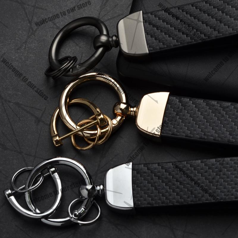AAAMG1 Car Keychain For Ford Fiesta ST MK6 MK7 MK8 Logo Carbon Fiber Leather Zinc Alloy Emblem Key Chain Accessories