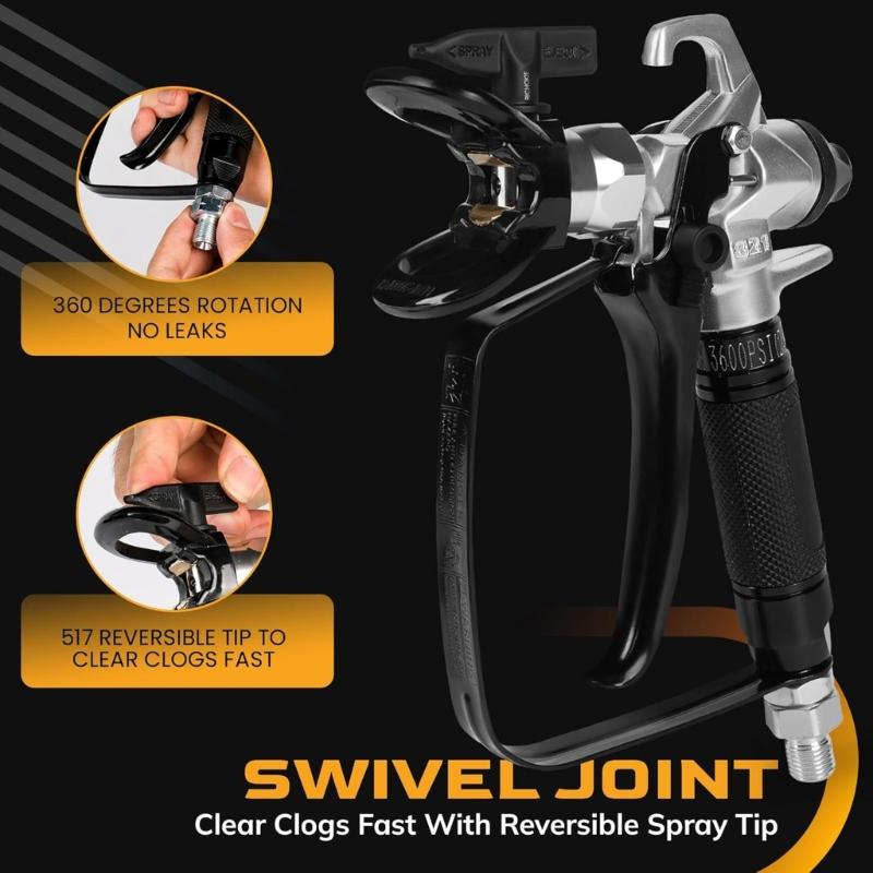 Airless Paint Sprayer Guns High Pressure Reversible Nozzle Safety Lock Comfort Handle Stainless Steel Painting Tool Guns