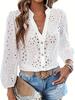 Fashion V-neck Hollow Out Sexy White Blouse Women Tops Long Sleeve Spring Vintage Casual Women's Shirts Elegant Slim Stand Collar Elegant Shirt 25872