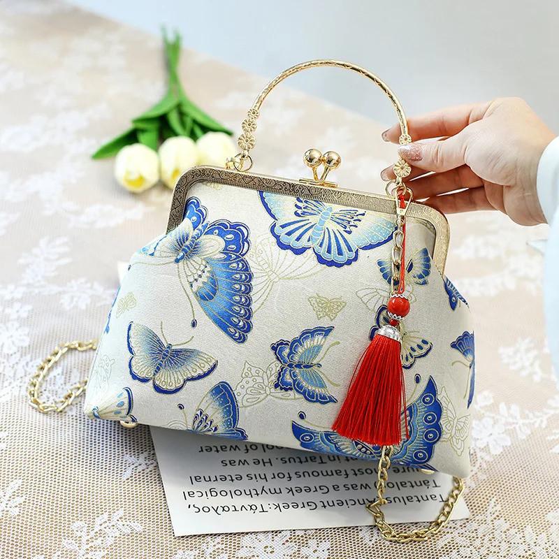Chinesischer Stil Muschel Taschen Kette Damen Schulter Crossbody Handtaschen Vintage Ein Schulter Antiker Stil Mit Cheongsam Tasche