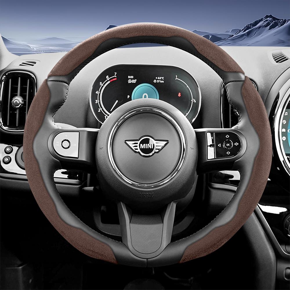 Suitable for Mini Sports Suede Steering Wheel Covers with Split Snap-On Design, Non-Slip and Durable, for Models Such as Cooper 3-Door, Countrakvnt44