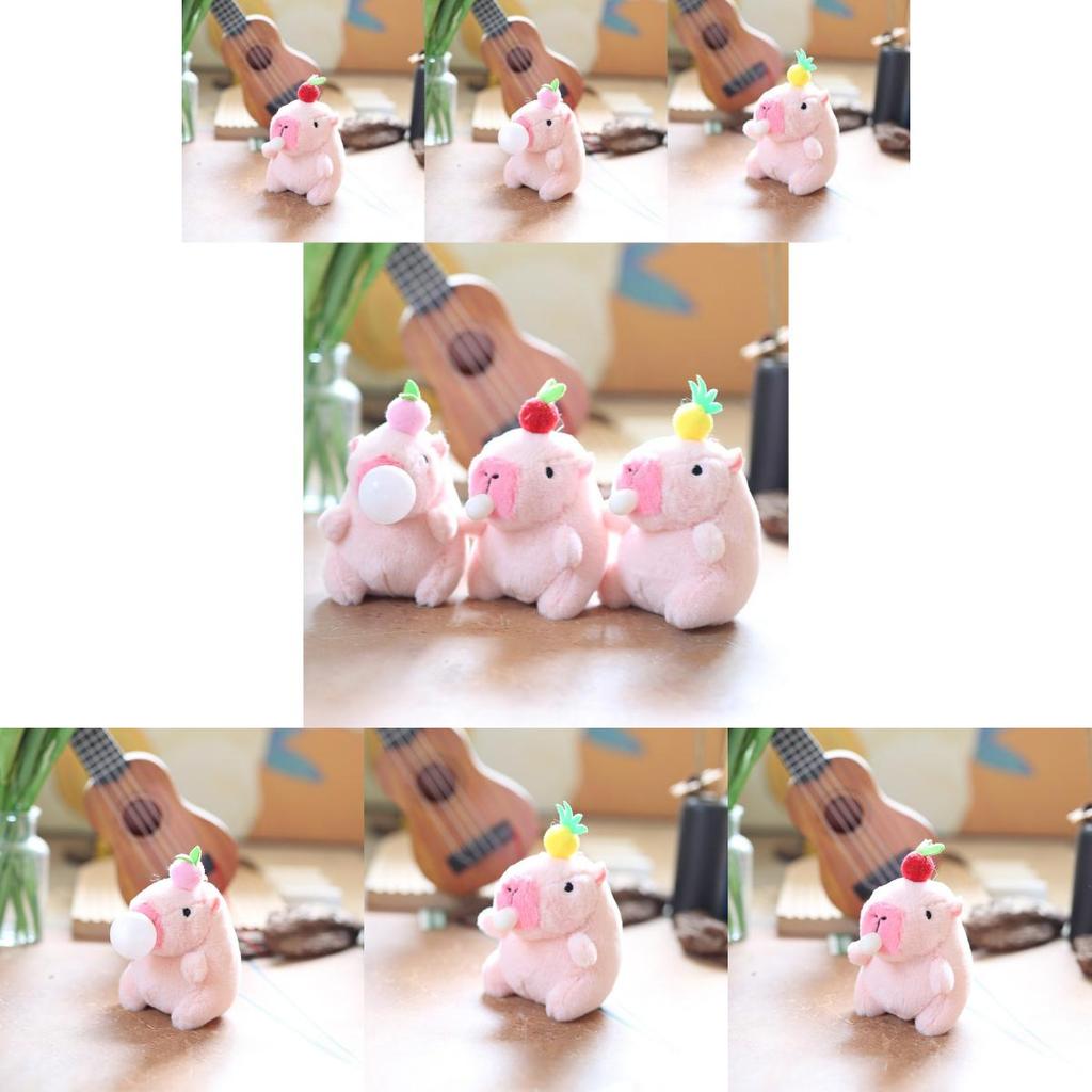 Adorable Cute Bubble Blowing Capybara Plush Toy Keychain Soft Stuffed Animal In Yellow Red Pink