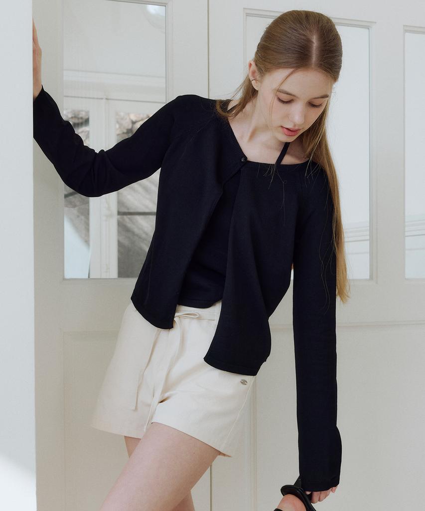 Itov Seoul (Set) One-Button Cardigan Set-Up Black