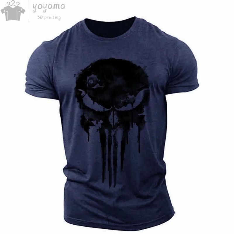 Men's T-shirt 3d printed military patriotic skull O-neck T-shirt, oversized T-shirt, short-sleeved T-shirt, men's sportswear top