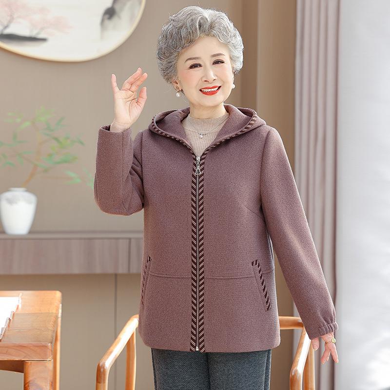 

Grandma s New Spring Wool Coat for Elderly Women - Stylish Autumn and Winter Wear L (up to 100 Jin)
