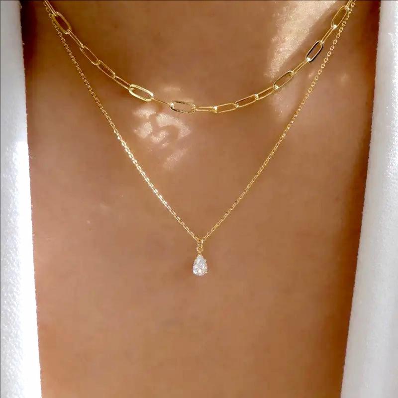 Elegant Double-Layer Rhinestone Pendant Necklace - Versatile Light Luxury Clavicle Chain