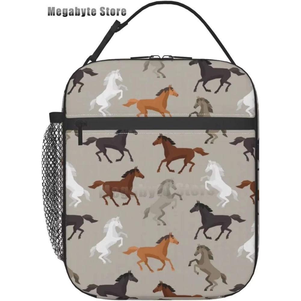 Horse And Flower Lunch Box Insulated Lunch Bags Zipper Lunch Bag Cooler Tote Bag For Teens Men Women Office Picnic