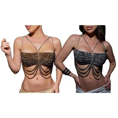 Women's Halterneck Vest Beaded Accents Glass Crystal Body Chain For Summer Parties Beach Vacation Stylish Chest Jewelry