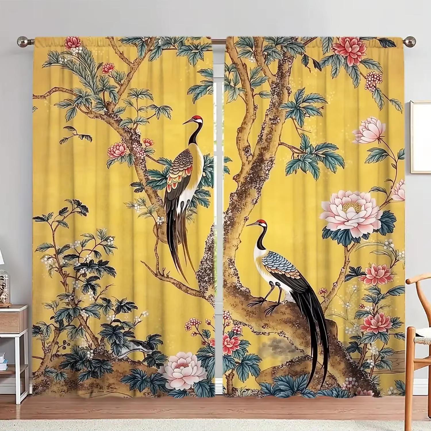 

VIKAMA 2pcs New Chinese-Style Peacock Curtains Artistic Home Decor for Dormitories and Bedrooms Semi-Blackout Curtains 100*130 Grommet Top 1pcs