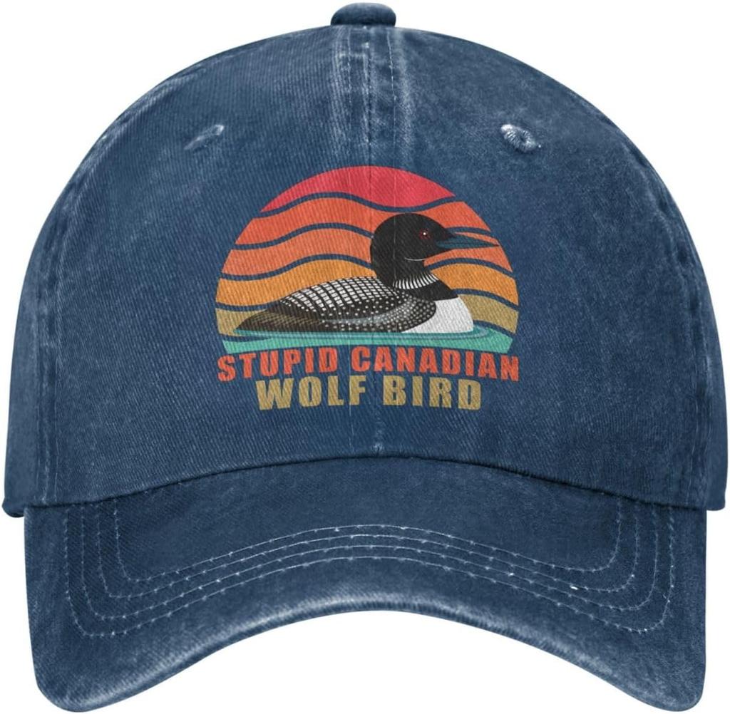 Stupid Canadian Wolf Bird Cap for Women Funny Loon Humor Mens Hats