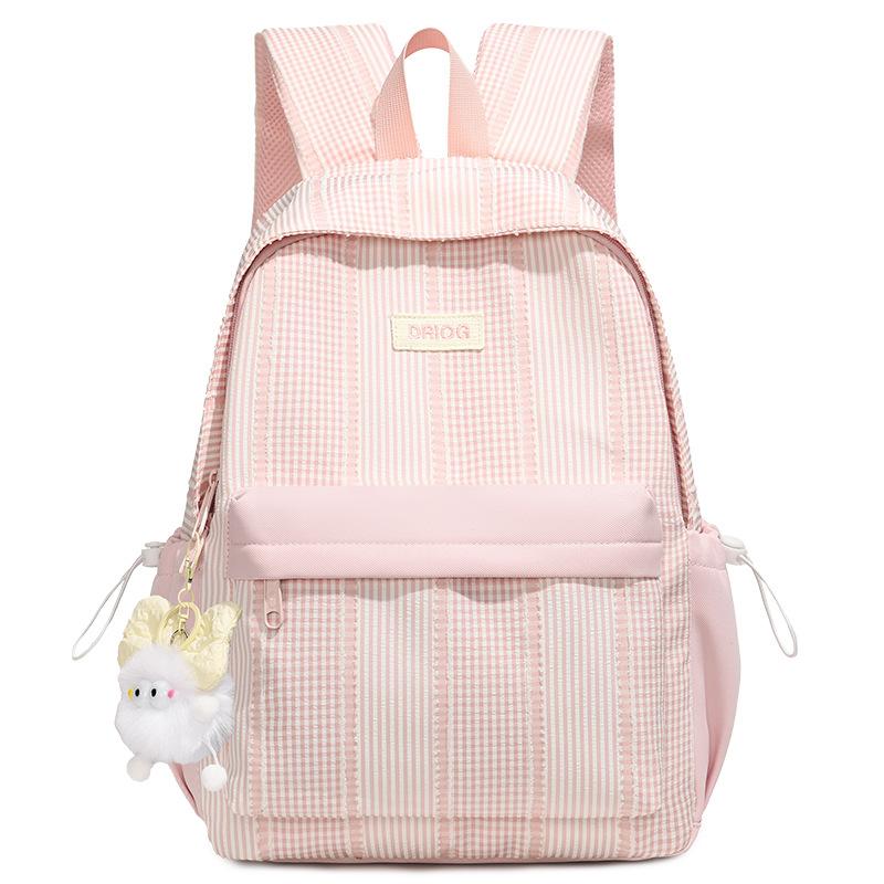 Schoolbag new niche striped backpack female college student leisure travel backpack lightweight large-capacity commuter schoolbag backpack