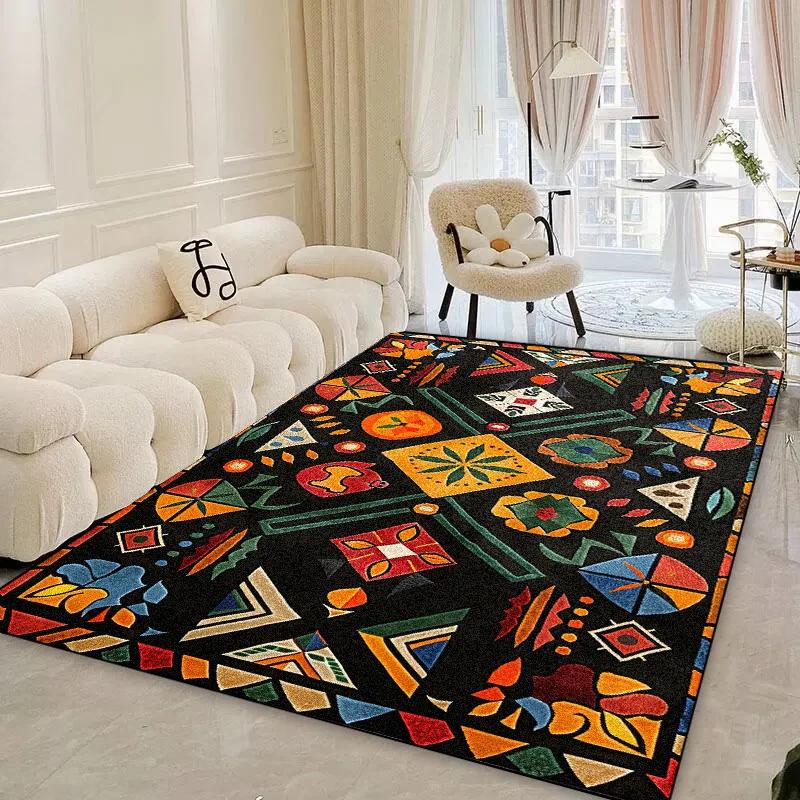 Retro Living Room Carpets Large Area Home Decor Light Luxury Bohemian Colorful IG Ethnic Art Style Soft Bedroom Bedside Rug