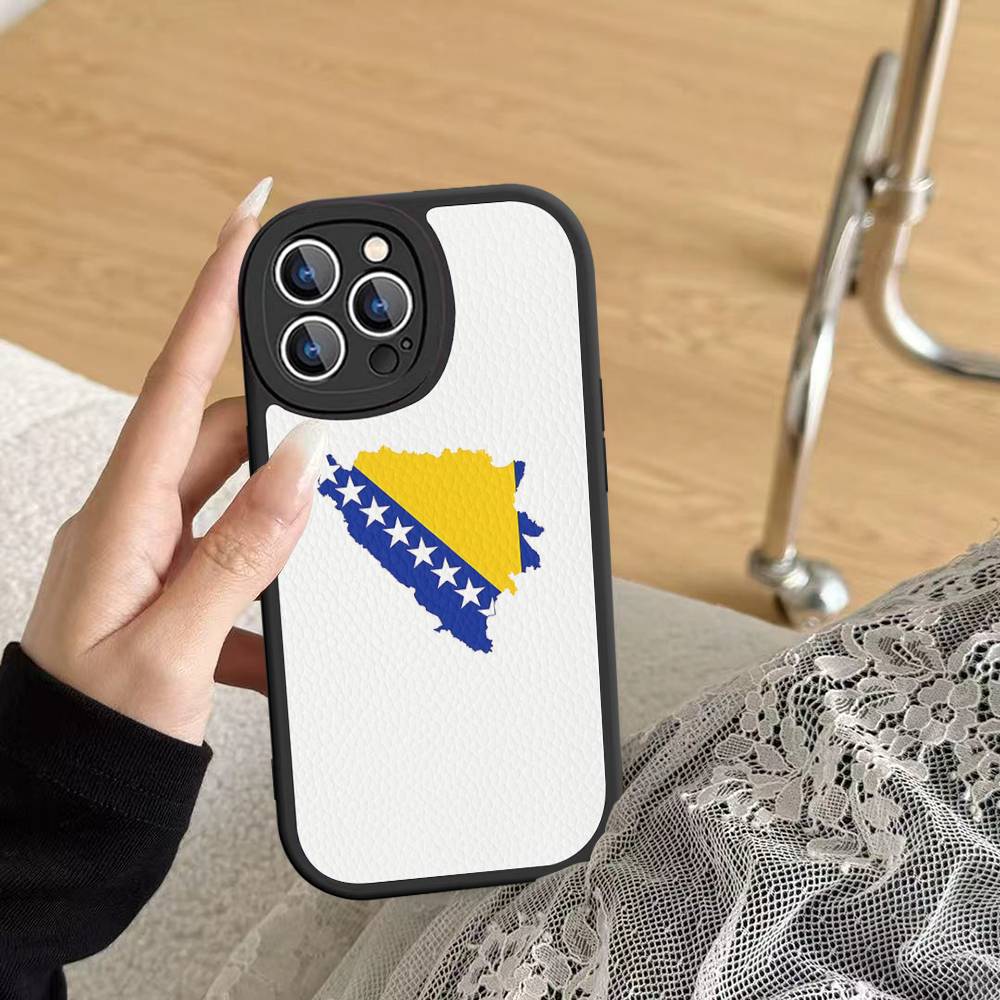 Bośnia i Hercegowina Skórzane Etui na Telefon Dla IPhone 16 15 14 17 Pro Max 11 12 Mini Plus Miękka Obudowa