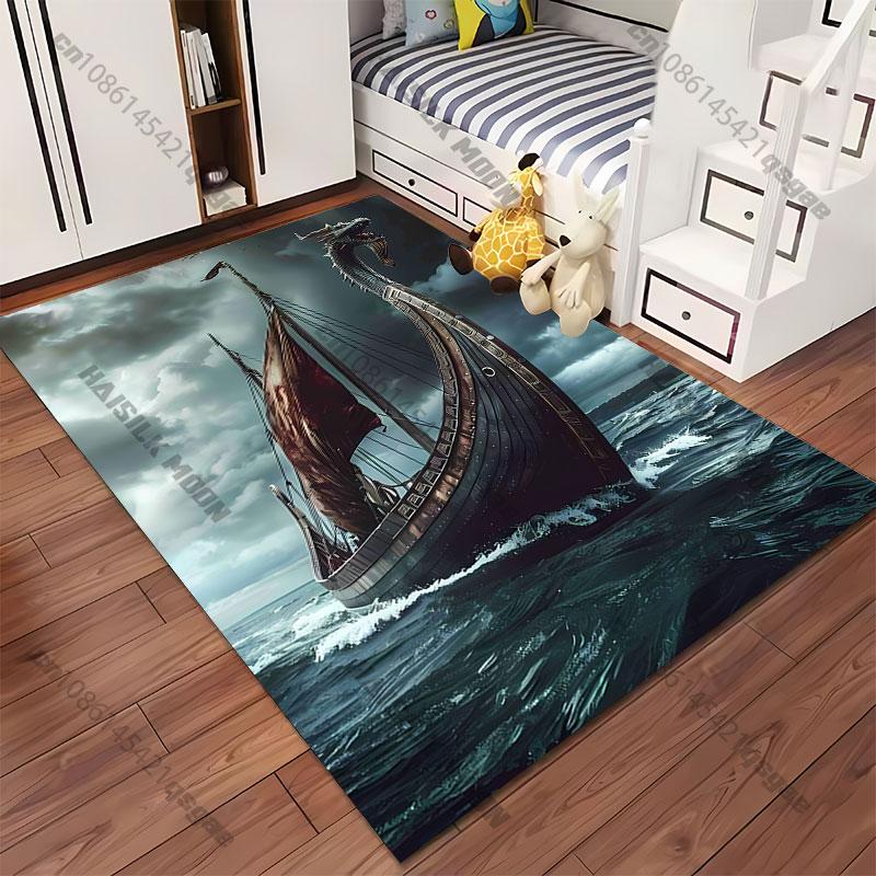 Viking Ship Sailing Stormy Seas Carpet Yoga Living Room Room Decor Children's Crawling Mat Doormat Area Rug Games Mat