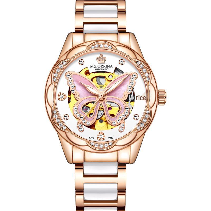 Oukina Women`s Luminous Ceramic Butterfly Automatic