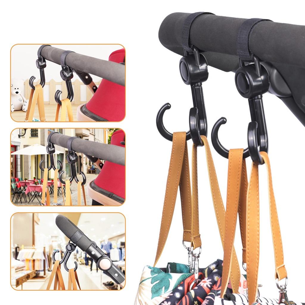 FONKEN Wieszak na wózek dziecięcy z podwójnym haczykiem, obrotowy, z regulacją 360 stopni, zapięcie na rzepy, akcesoria do wózków dziecięcych