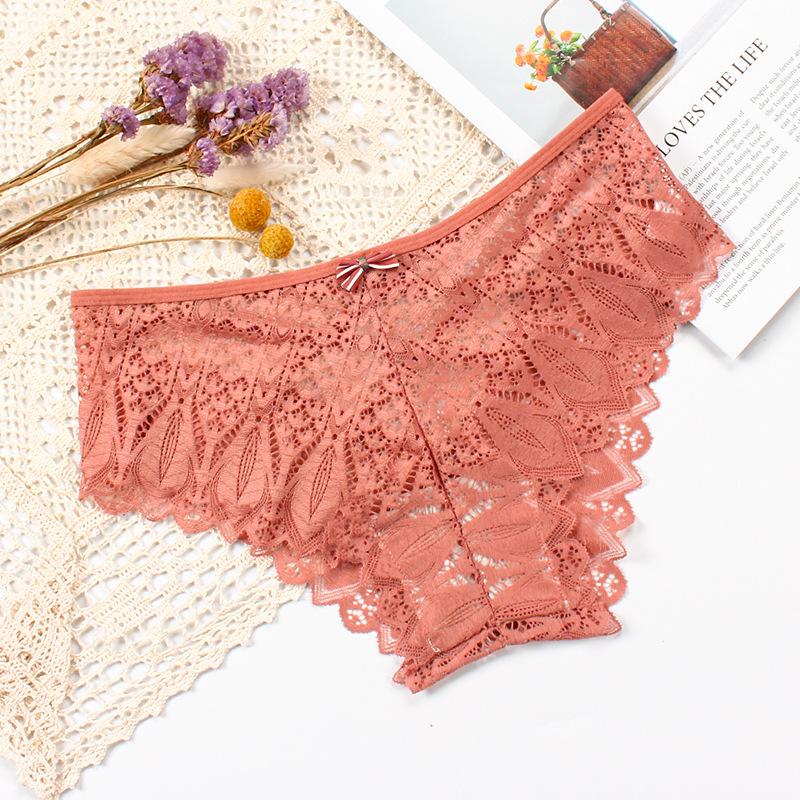 Sexy Panties Women Lace Low Waist Briefs Female Hollow Out G-String Underwear Solid Lingerie Underpant Breathable Comfortable Fashion Einson