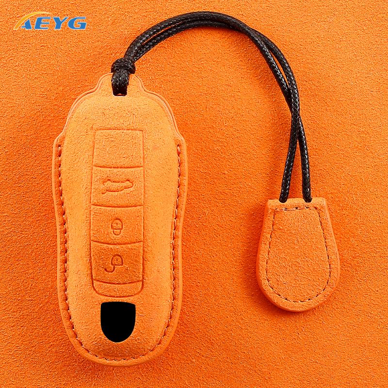 Leather Car Key Case Cover Fob for Porsche Panamera Cayenne Cayman 718 971 911 9YA Macan Boxster Carrera Taycan Accessories