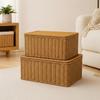 Rattan-Style Storage Basket with Fitted Lid Rustic for Living Room, Shelf