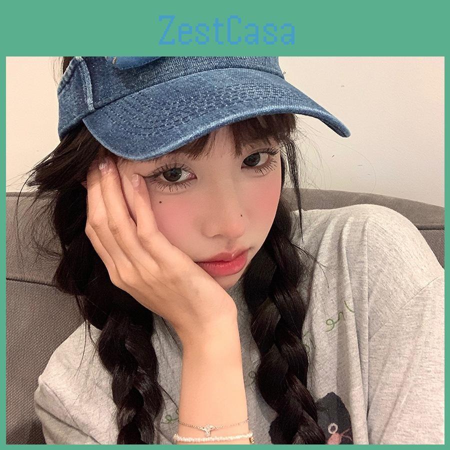 Stylish Adjustable Sun Hat With Cute Cartoon Cat Print Breathable Denim Cap