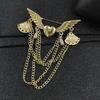 Retro Angel Wing Heart Shirt Suit Collar Tip Lapel Brooch Pin with Chain Tassel