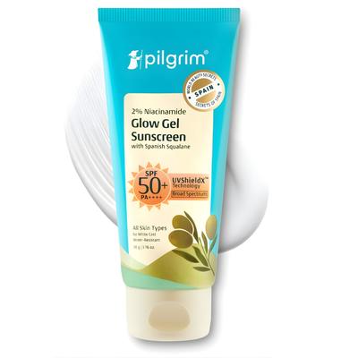 Pilgrim 2% Niacinamide Glow Sunscreen SPF 50 +++ for Women and Men with Spanish Squalane | Enhances Glow, Broad Spectrum, Non-greasy, No White Cast