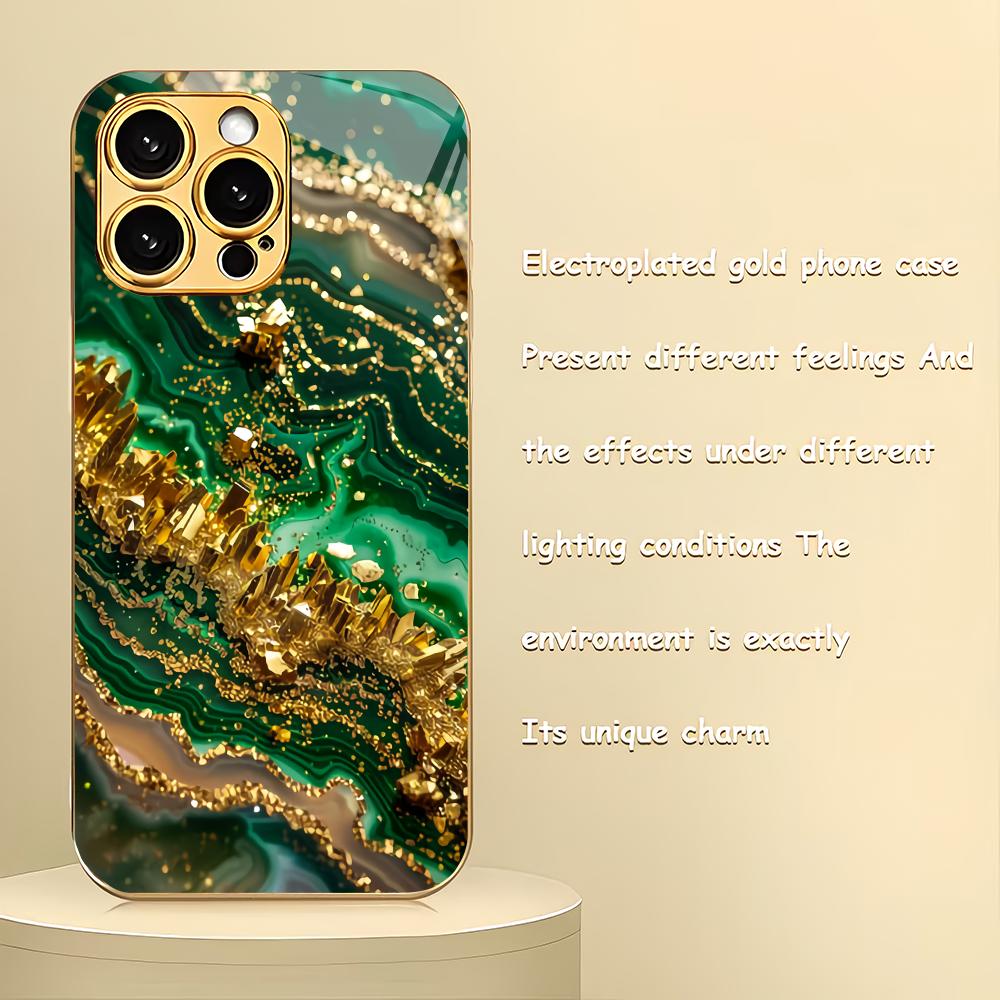 

Green texture design electroplated glass phone case suitable for iPhone 17 16 15 14 13 12 11 Pro/Max/Plus shockproof back cover iPhone 17ProMax