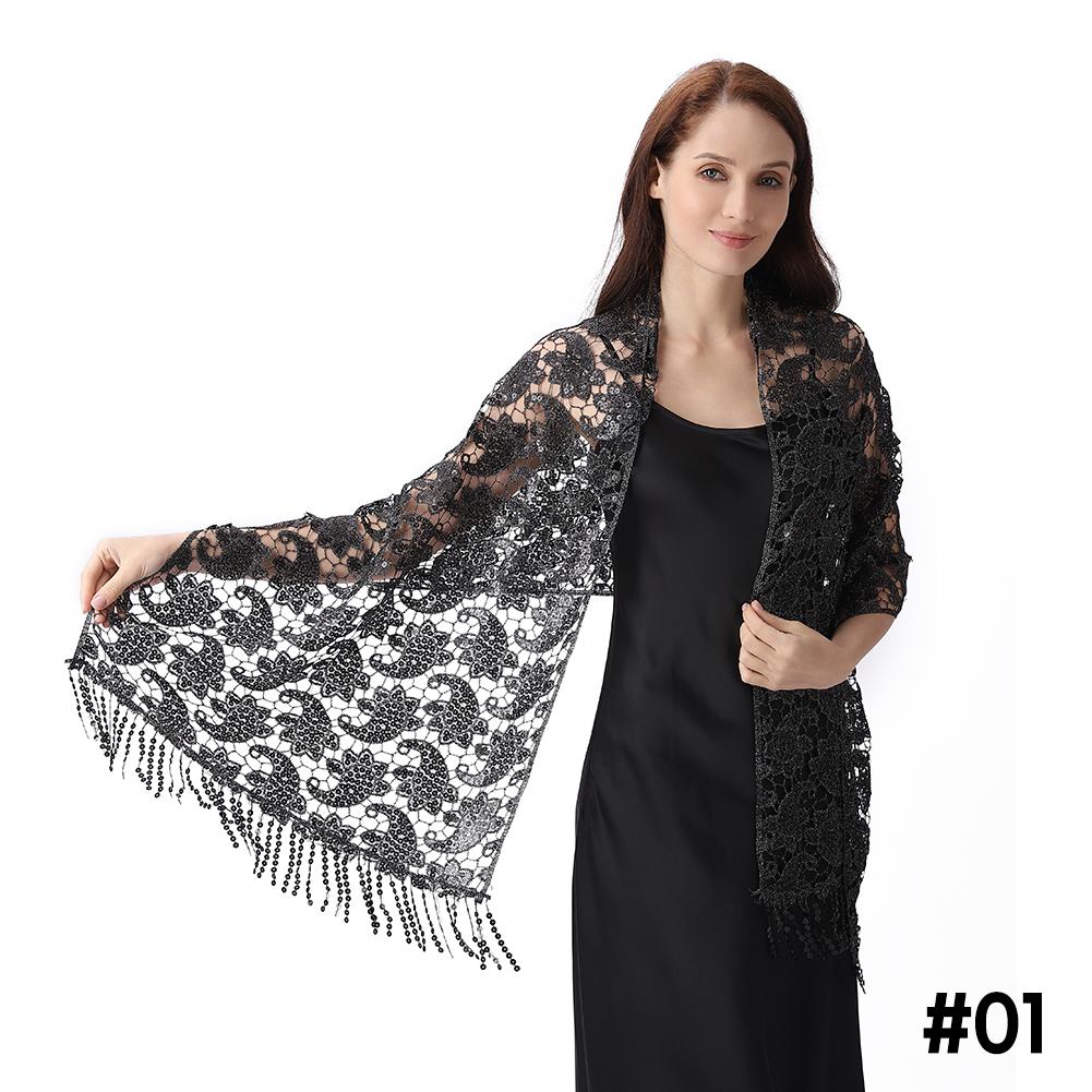 Lace & Sequins Shawl Wraps for Evening Dresses Wedding Decoration Scarf Elegant Hijab Cover for Ramadan Festivals Women's Modest Fashion Floral Shawl