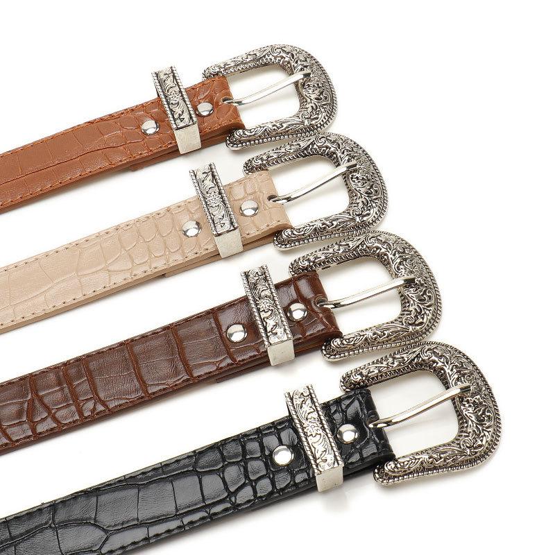 Retro Style Belt for Women's Alloy Three-piece Set Carved Buckle for Women's Belt Versatile Jeans Decorative Belt