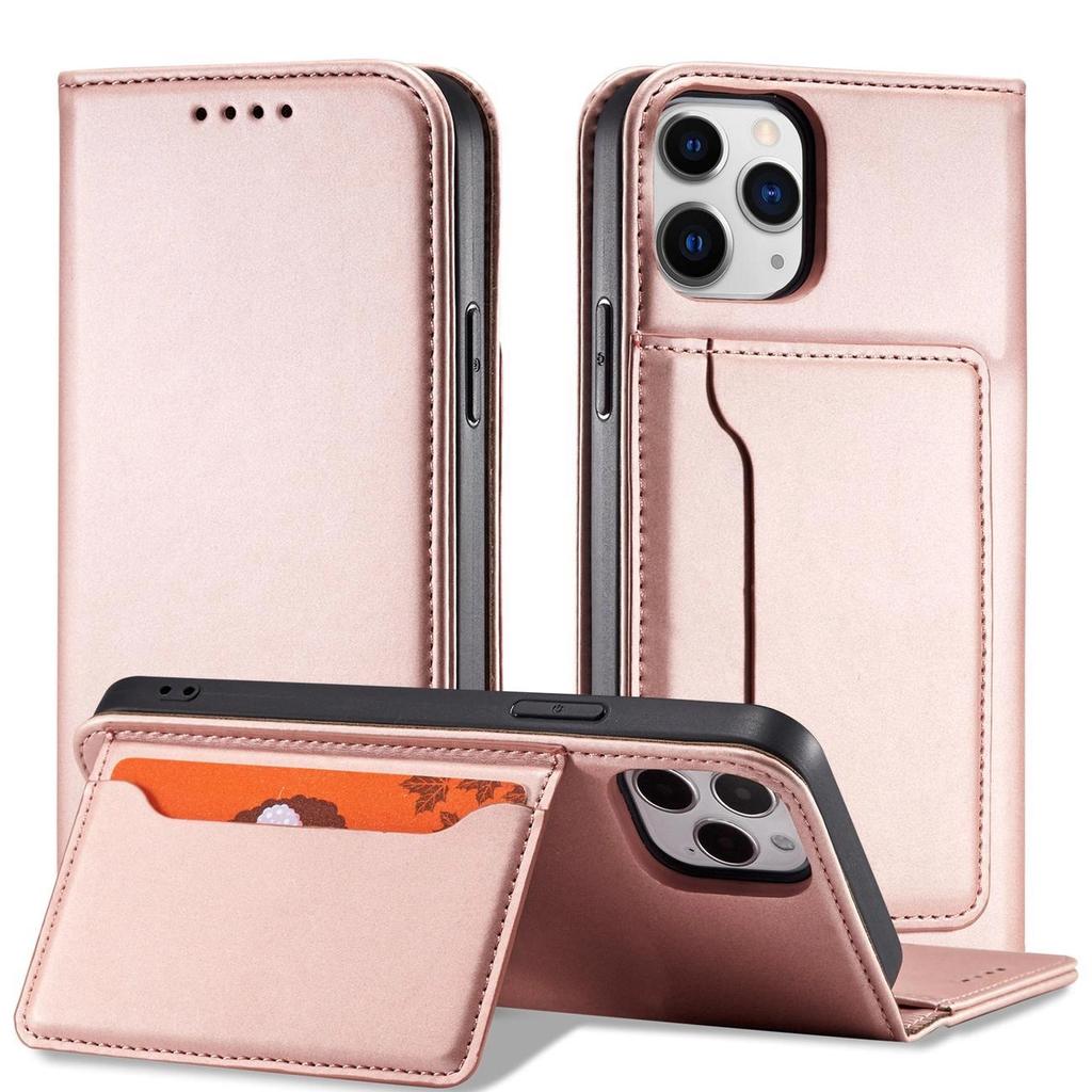 Magnet Card Case Etui Do Iphone 12 Pro Pokrowiec Portfel Na Karty Kartę Podstawka Różowy