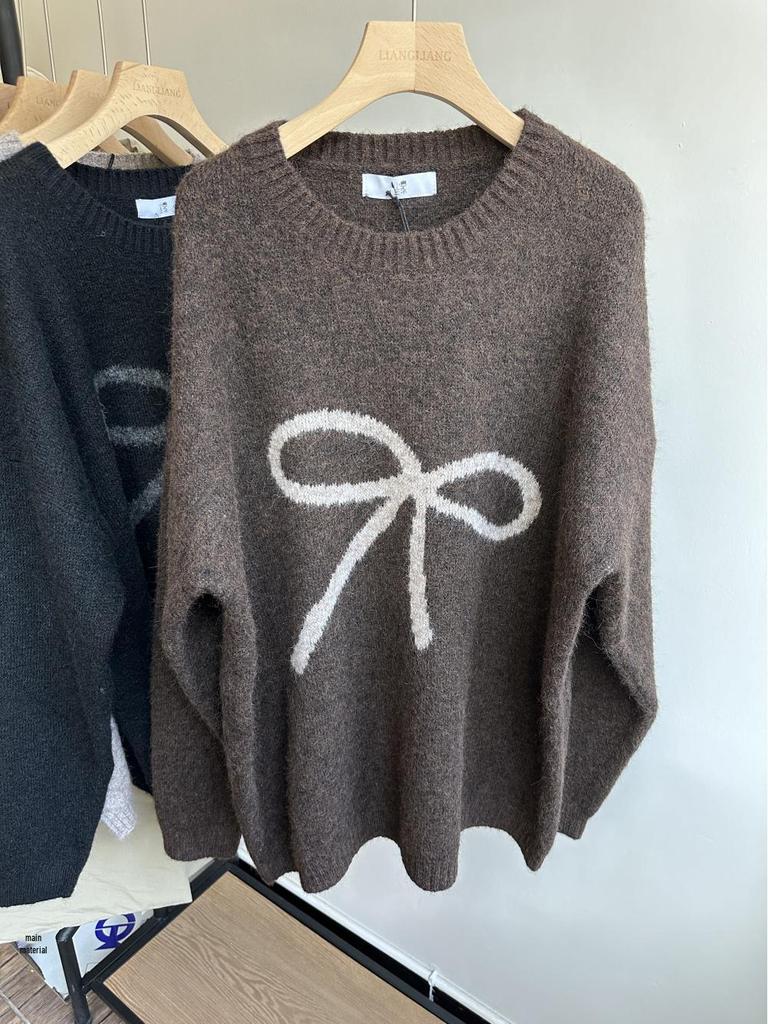 Xiao Wang's 8370 Winter Korean Plus Size Casual Bow Knit Sweater