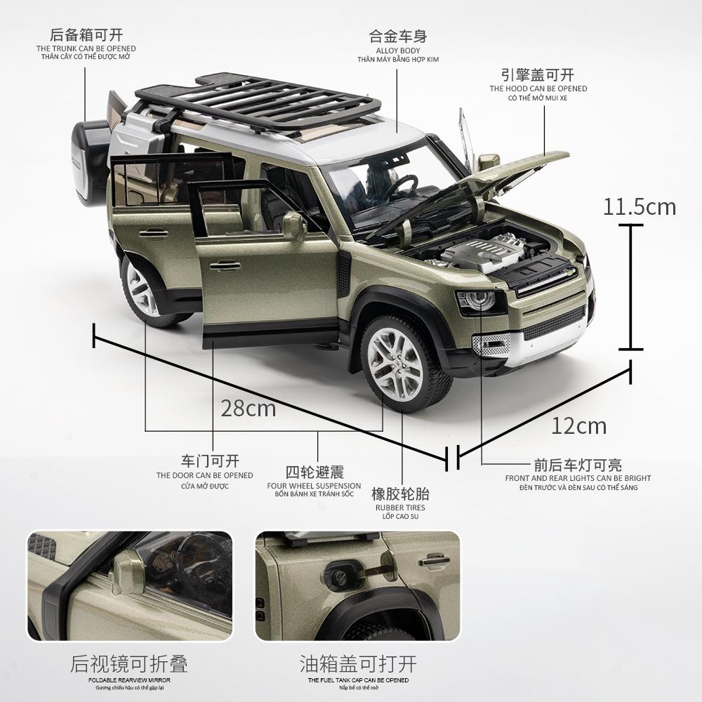 Large 1:18 Land Rover Defender SUV Off-road Alloy Model Car Diecast Toy Car Collection Simulation Sound Light Children Day Gifts