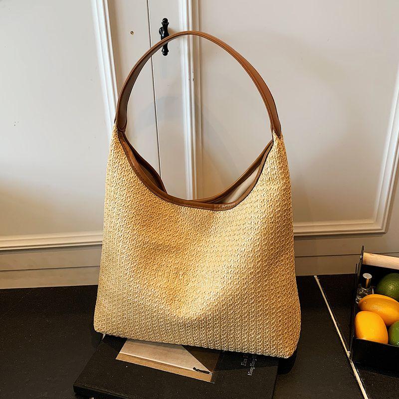 

Women s Large-Capacity Woven Tote Bag 2025 New Summer Seaside Holiday Style Beach Shoulder Underarm Bag Khakis