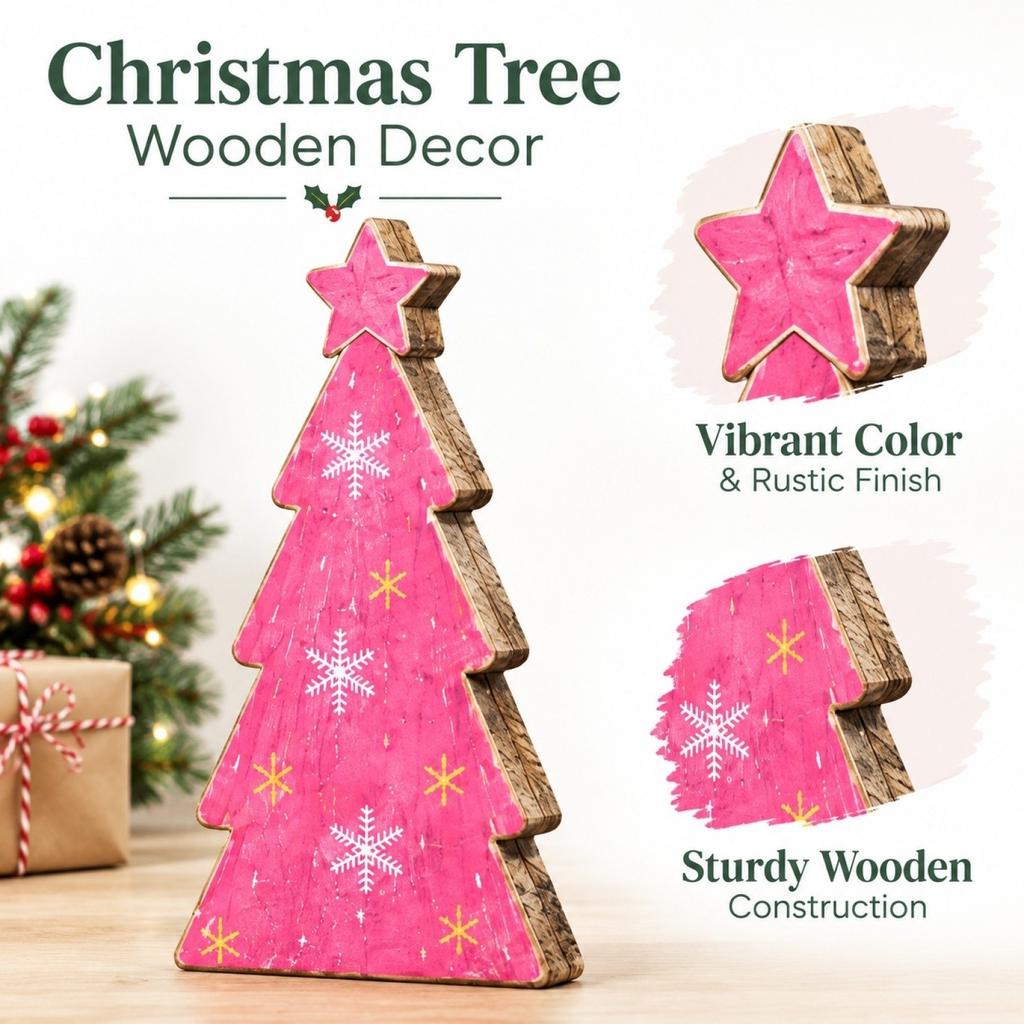 Christmas Tree Shaped Wooden Tabletop Decoration for Christmas Holiday Home Decor