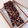 Retro Leopard Print Solid Color Satin Silk Scarf Headbands Womans Fashion Long Strip Silk Scarf Girdle Belt Hair Ring Hair Rope