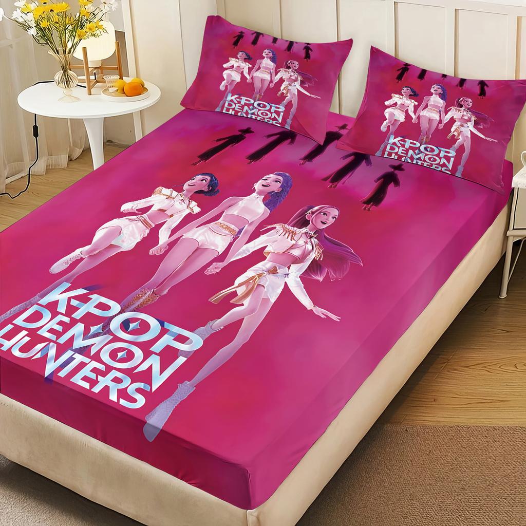3-teiliges K-Pop Dämonenjäger Bedrucktes kernloses Bettlaken-Set Mehrere Größen Weiche Bettdecke Schlafzimmer Bettwäsche Maschinenwaschbar