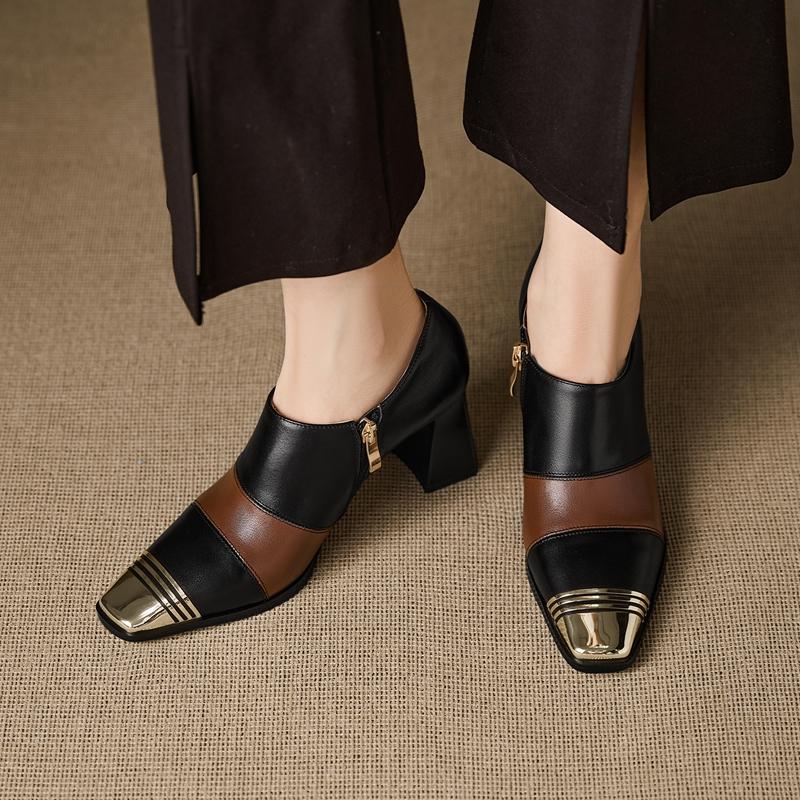 Mode 2026 Frühling Neue Damen Schuhe Echtes Leder Basic Pumps Dicke Hohe Absätze Slipper Büro Pumps Frühling Komfort Freizeitschuhe Frau