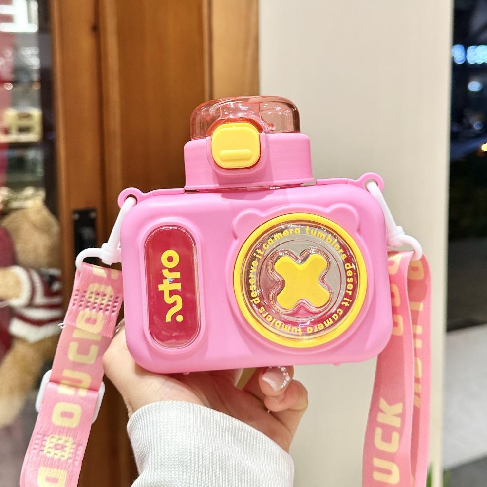 Leak-Proof Straw Water Cup Sealed Design Water Bottle Creative Cartoon Camera Cup Picnic