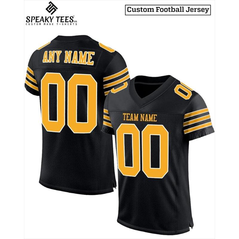 Maglia Personalizzata Gratuita Nome Numero Uomo Donna Striscia Oro Nero Scollo a V Manica Corta Sportiva Personalizzata Allenamento Calcio Magliette