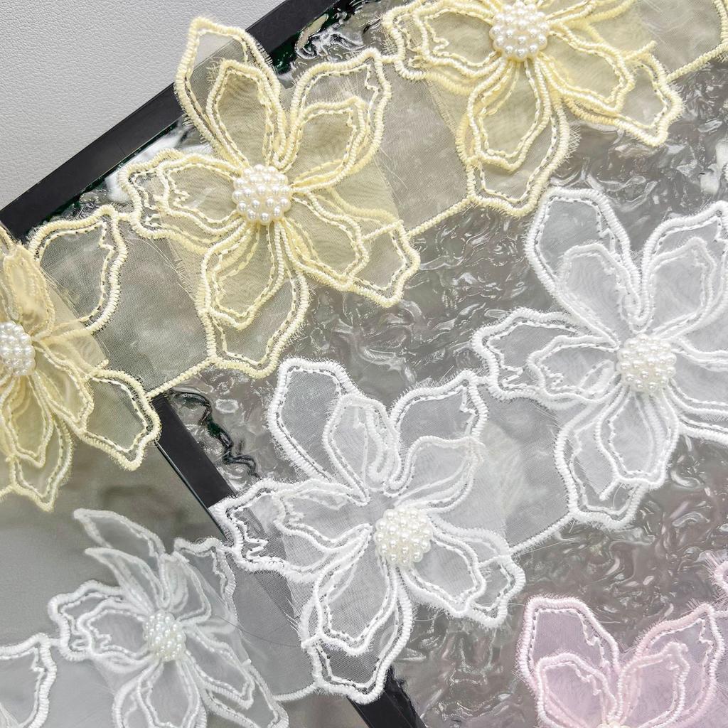 Handmade Beaded Multi-Color Organza Three-Dimensional Flower Barcode Clothing Lolita Skirt Decorative Water-Soluble Lace