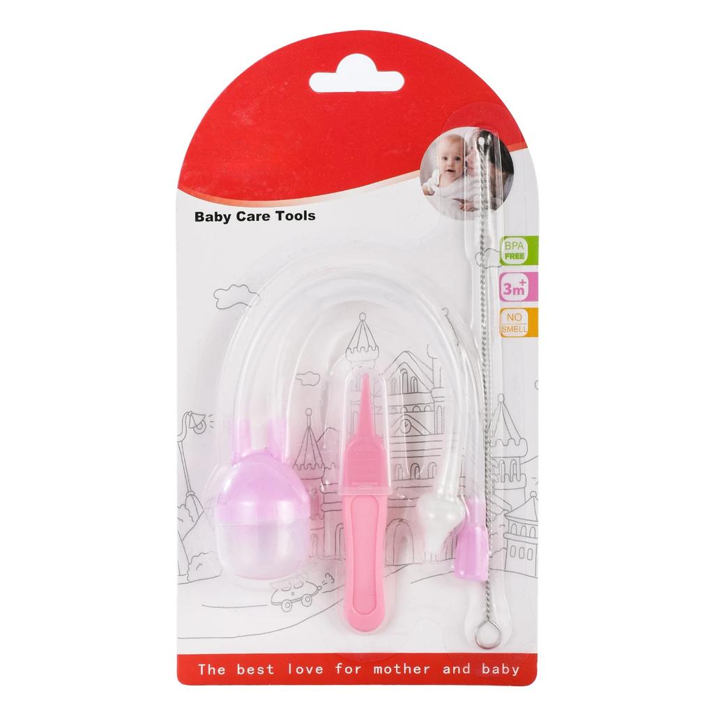3Pcs Silicone Baby Nose Cleaner with Tweezer & Brush Set Anti-backwash Child Nasal Aspirator Ear Nose Clean Tweezer Clean Brush