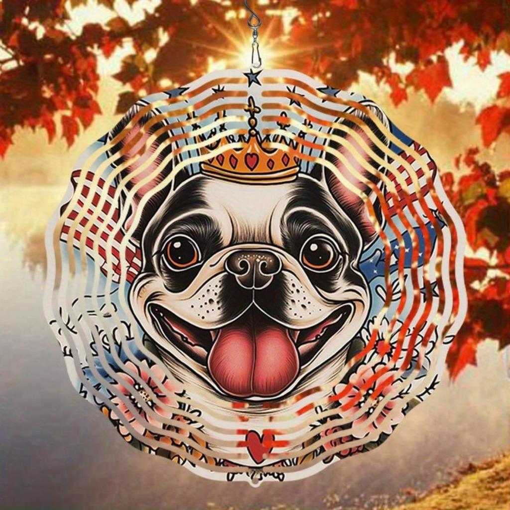 2D Metal Wind Chime with Playful French Bulldog Design – Handcrafted Outdoor Garden Decor, Weather-Resistant Hanging Art for Patio