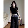 Black plaid splicing suit wide-leg pants women's new loose and lazy wind drooping high-end casual trousers