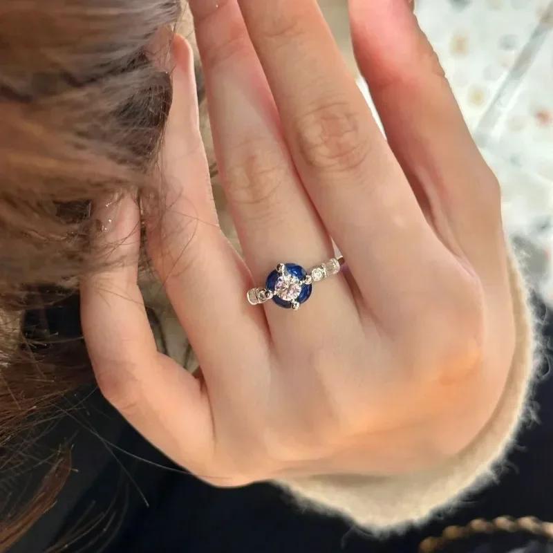 Fashion Charm   High Quality Dragon Fruit Ruby Red Rings for Women Retro Simple Blue Crystal Ring Engagement Jewelry