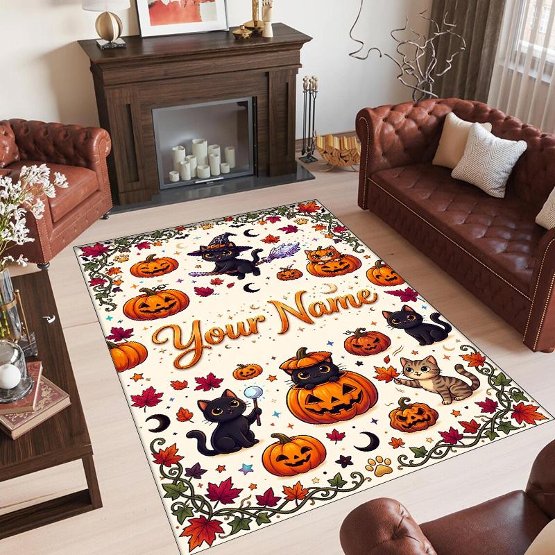 Halloween Theme Crystal Velvet Rug Personalized Custom Name Text Soft Floor Mat Home Decor