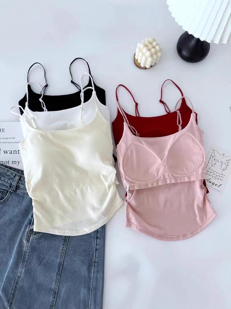 Desirable Hot Girl Pleated Strap Camisole with Chest Pad and Beautiful Back Design