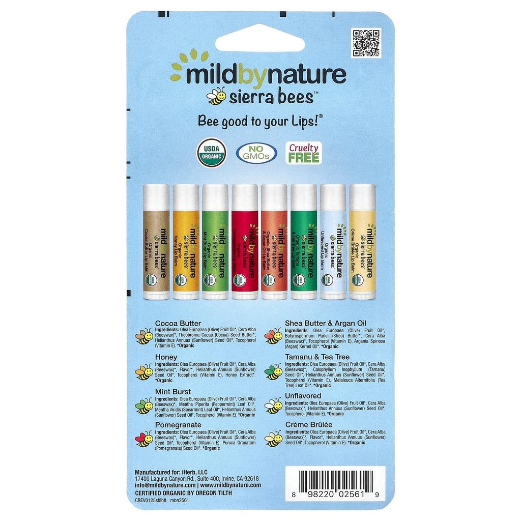 Mild By Nature, Sierra Bees™, Organic Lip Balm Combo Pack, 8 Pack, 4.25 g (0.15 oz) Each