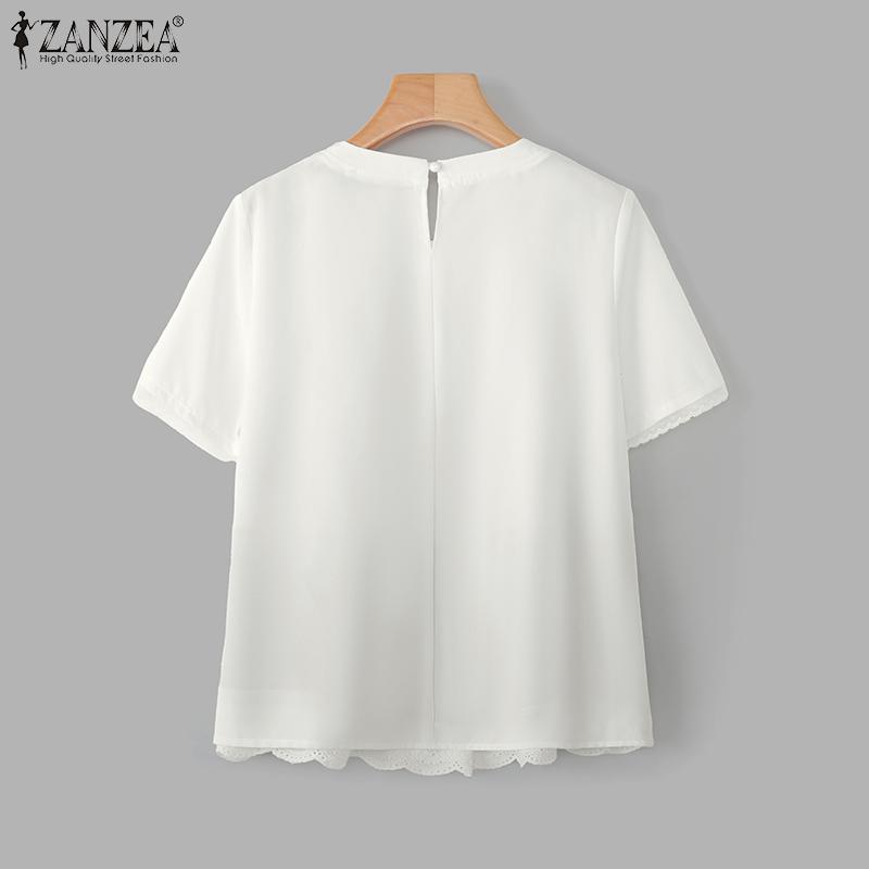ZANZEA Women Summer Casual Round Neck Short Sleeve Patchwork T-Shirts