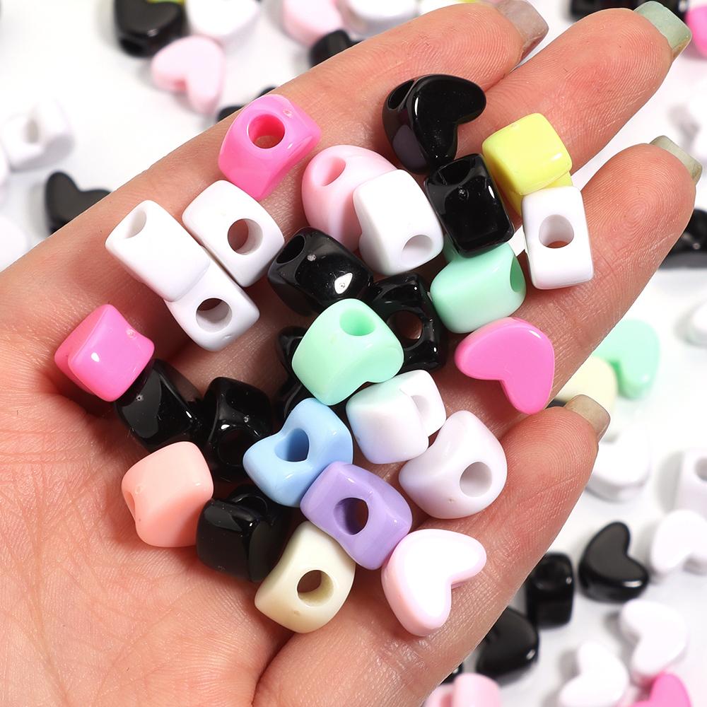 100pcs/lot 12x9mm Acrylic Heart Beads Colorful Large Hole Loose Beads For DIY Handmade Bracelet Earrings Jewelry Making Supplies