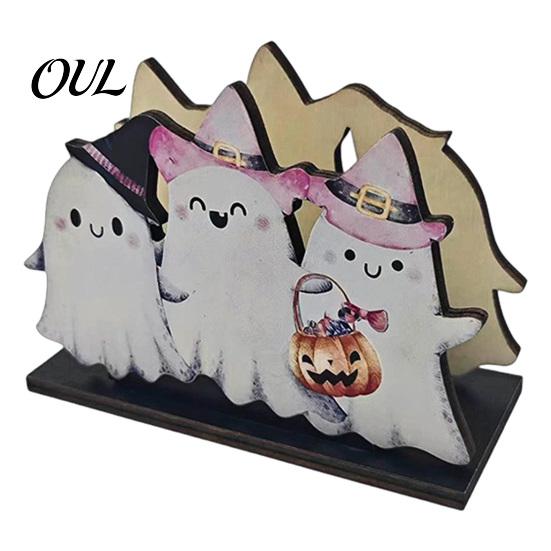 Ghost Napkin Stand Halloween Wood Holder, Pumpkin Black Cat Gnome Dispenser, Funny Holder Spooky Standing Tissue for Holiday Kitchen Dining Room Decor
